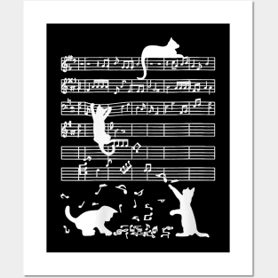 Cute Cat Kitty Playing Music Note Clef Musician Art Posters and Art